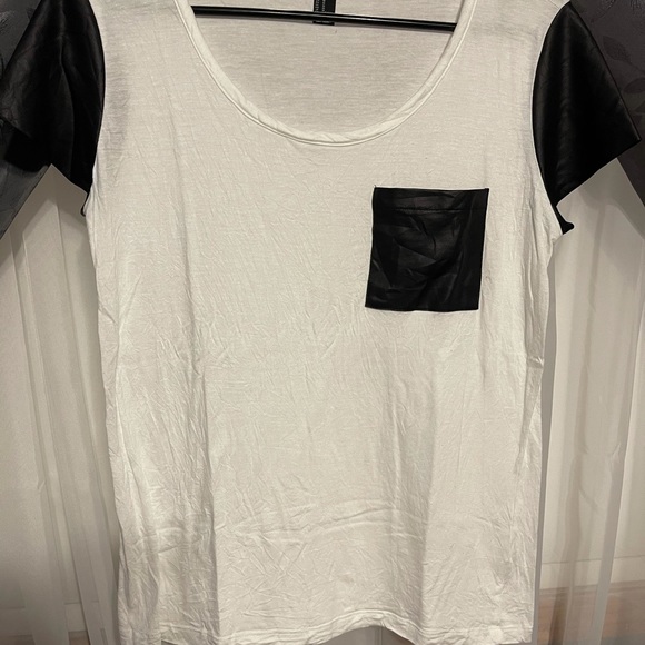 💣🧨3 for $30💣🧨 Faux Leather Sleeve Tee - Picture 2 of 4